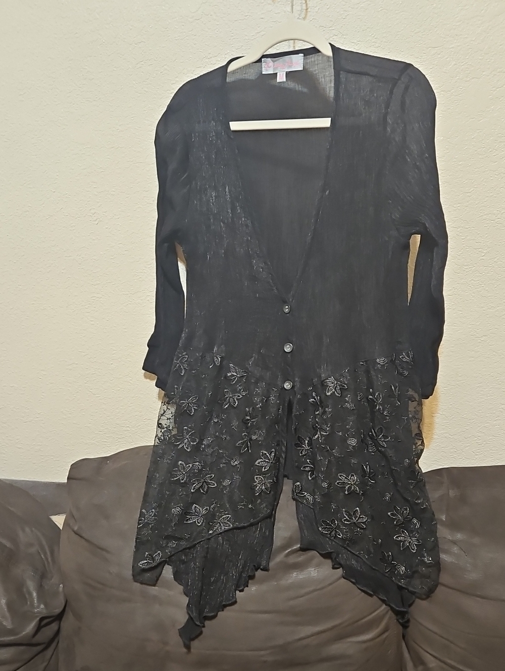 Pretty Angel Black Floral Lace Hem Button Cardigan